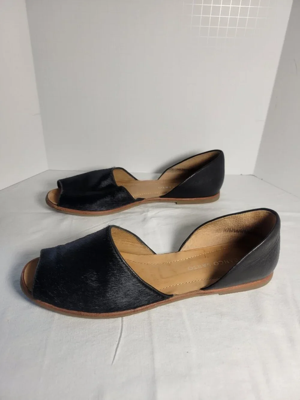 Franco Sarto Venezia Black Calf Hair D'Orsay Peep Toe Flats 7.5M